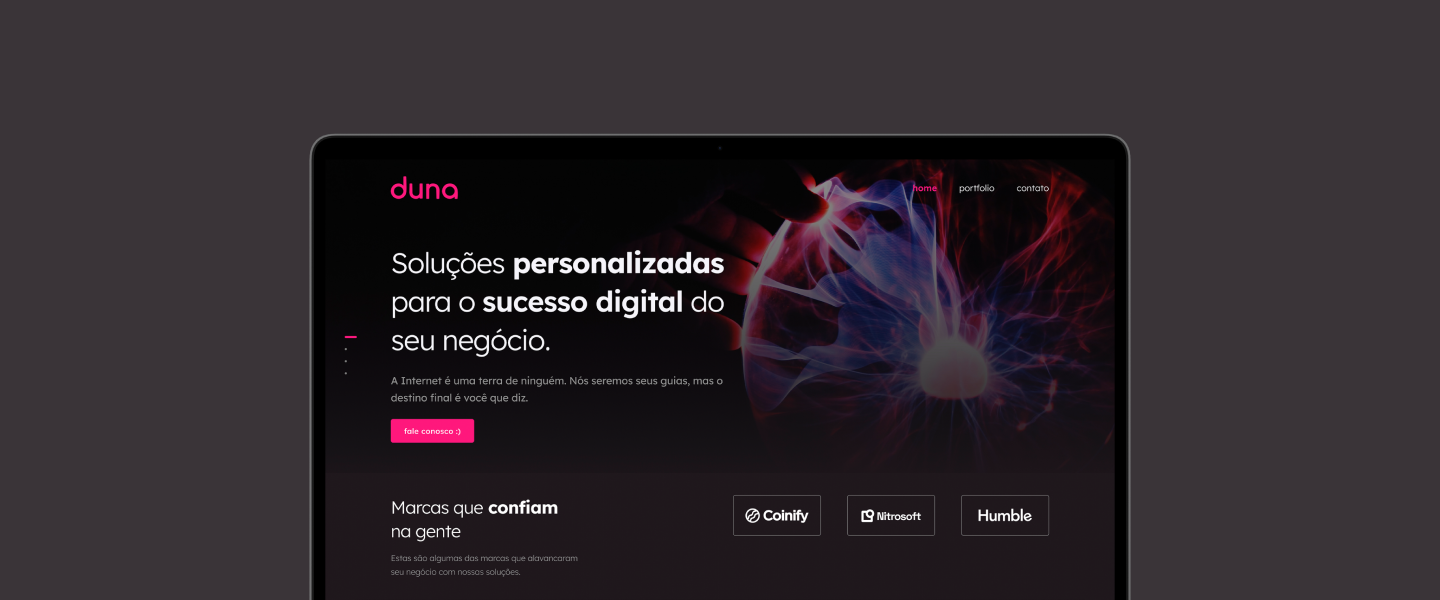 A página inicial do site Duna Criativa